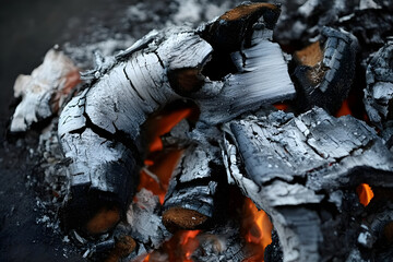 Fototapeta premium Ashes from wood in a burnt fire