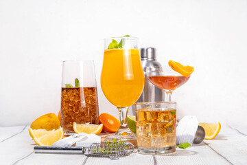 Trendy tea cocktail set, sparkling tea soda