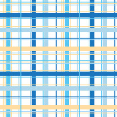 Fototapeta premium Checked seamless pattern. Tartan check plaid pattern in blue, light blue, yellow and white colors. Eps 10