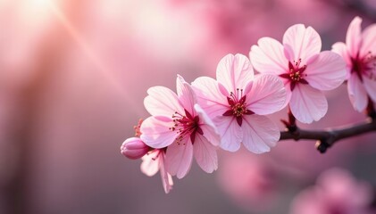 Fototapeta premium Delicate pink sakura blossoms, full bloom, soft petals, cherry, japan, macro