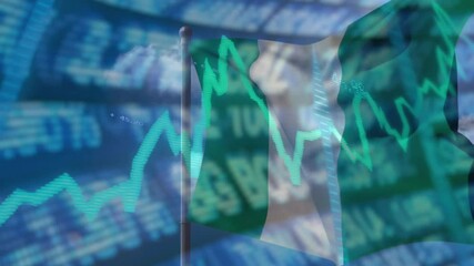 Nigerian flag with animation of stock market data and financial growth chart - Powered by Adobe