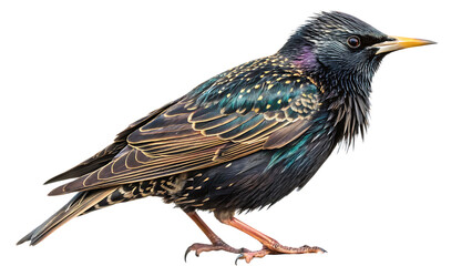 Obraz premium European Starling Bird PNG – Isolated Colorful Songbird Illustration on Transparent Background for Nature and Wildlife Design