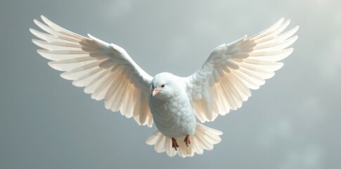 Obraz premium Delicate white wings spread against a soft gray background, elegance, feathers