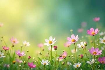 Obraz premium Delicate wildflowers, soft pastel hues, meadow scene, meadow, vector, organic
