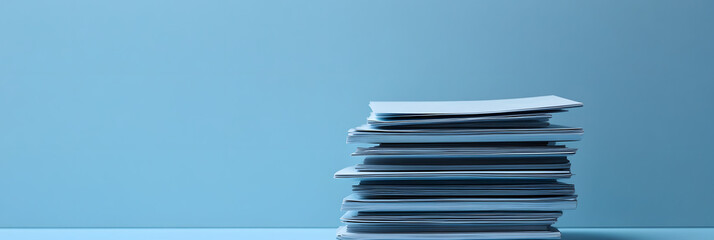 Stack of Papers and Documents on Blue Background - Business and Office Concept- wide banner
