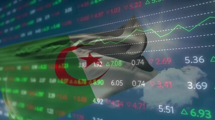 Overlaying Algerian flag, animation showing stock market data with financial graphs - Powered by Adobe