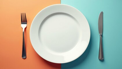 Empty plate with fork and knife, signifying abstinence , fork, fasting, knife