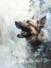 Majestic German Shepherd in Abstract Expressionist Style Portrait