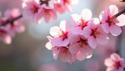 Obraz premium Delicate pink sakura blossoms, soft petals, gentle branches , petals, floral design