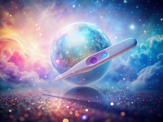 Surreal Pregnancy Test: Dreamlike Positive Result, Floating Orb, Celestial Background