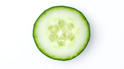Close-up of cucumber slice, isolated on white background, food photography