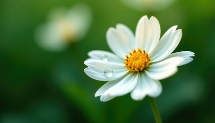 Obraz premium Glistening dewdrop on pristine white wildflower, peaceful, blossom