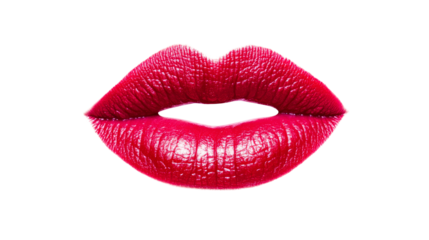 Luscious red lips, glossy makeup detail, isolated against black, cut out transparent