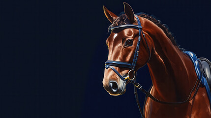 Majestic Brown Horse Portrait with Dark Background and Bridle