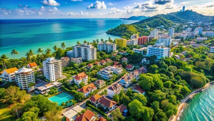 Obraz premium Thailand Coastal City Aerial View: Luxury Condominiums & Houses