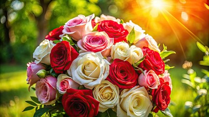 A high-angle drone shot reveals a beautiful rose arrangement, its romantic charm evident in the aerial perspective.