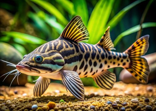 Tiger Shovelnose Catfish Swimming in Thai Aquarium - Freshwater Fish