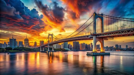 Fototapeta premium Tokyo Rainbow Bridge Sunset - Vibrant Urban Exploration Photography