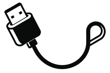 USB cable silhouette, charging cord vector, black and white icon