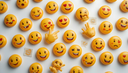 Arrangement of Yellow Emoticons and Hand Pointers with Social Media Symbols