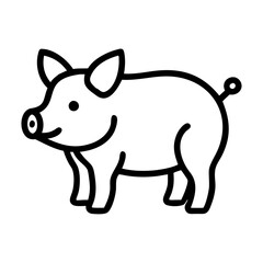 pig vector icon, simple black outline line icon of pig, animal vector line art icon