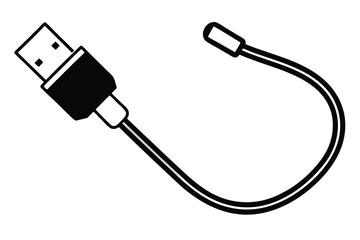 USB cable silhouette, charging cord vector, black and white icon