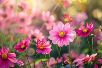 Fototapeta premium Colorful flowers bloom in a vibrant garden during a sunny afternoon, showcasing natural beauty and tranquility in full bloom