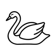 swan vector icon, simple black outline line icon of swan, animal vector line art icon