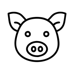 pig vector icon, simple black outline line icon of pig, animal vector line art icon