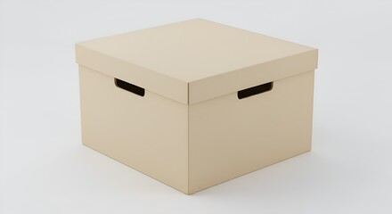 Beige storage box with handles.