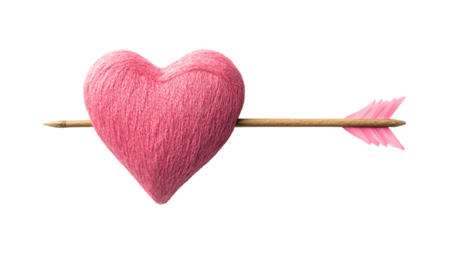 Pink heart pierced by arrow, love and Valentine, cut out transparent - Powered by Adobe