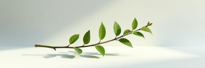 Fototapeta premium Isolated branch with slight curvature on a white surface under soft light, texture, curve, soft light