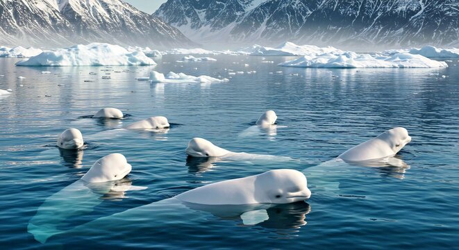 A Pod of Beluga Whales Swimming in the Icy Waters of the Arctic Ocean_ - Powered by Adobe
