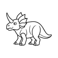 Cute Cartoon Line Drawing of a Triceratops Dinosaur for Coloring Activities