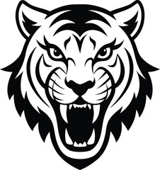 a black and white vector illustration of a tiger face.