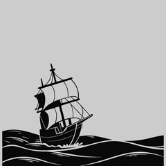 a ship sailing at sea silhouette vector design art and illustration