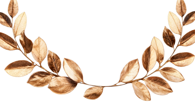 Golden laurel wreath half-circle, elegant decoration element, cut out transparent
