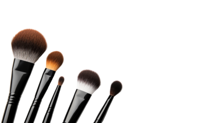 Collection of makeup brushes on black background, cut out transparent