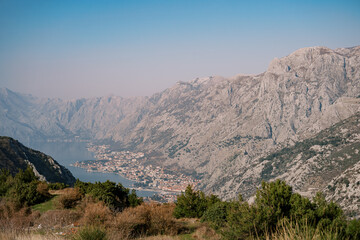 View from the mountain to the sea coast in the valley of the mountain range