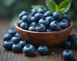 Fresh Blueberries in a Rustic Wooden Bowl &ndash; High-Resolution, Organic, Juicy, and Natural Superfood Photography for Commercial Food Advertising and Healthy Living