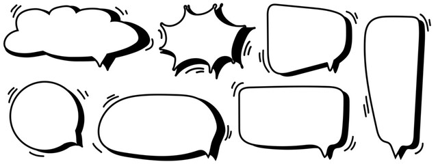 Comic speech bubbles vector set. Cloud, burst, and rectangle empty text box collection. Message balloon and chat box. Blank for idea, thoughts, quote, information, or fun dialogue. © Julisart