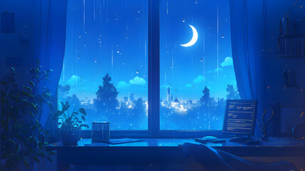 Rainy Night Cityscape Illustration