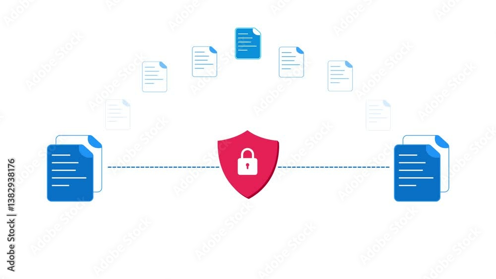 Poster copying files with secure method concept 4k animation, floating shapes