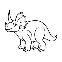 Cute Cartoon Line Drawing of a Triceratops Dinosaur for Coloring Activities