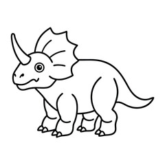Cute Cartoon Line Drawing of a Triceratops Dinosaur for Coloring Activities