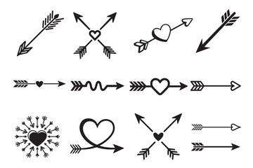 Arrow Silhouette Bundle – Romantic Love Arrows and Heart Clipart Set