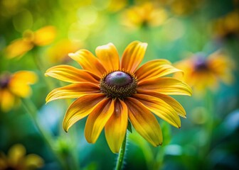 Obraz premium Vibrant Rudbeckia Hirta Wildflower Close-up in Slow Motion, Blurred Green Background