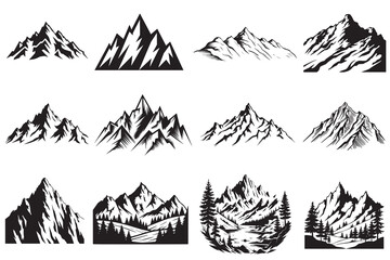 Mountain Silhouette Vector Bundle &ndash; Hand-Drawn Nature and Landscape Illustrations