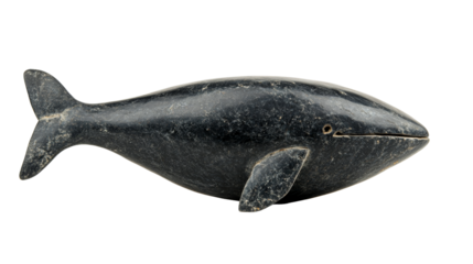 Carved stone whale, aquatic art, maritime decoration, isolated, cut out transparent