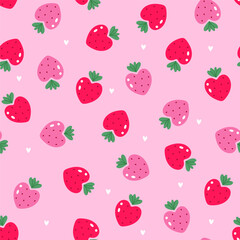 Simple seamless pattern with pink and red strawberries. vector graphics